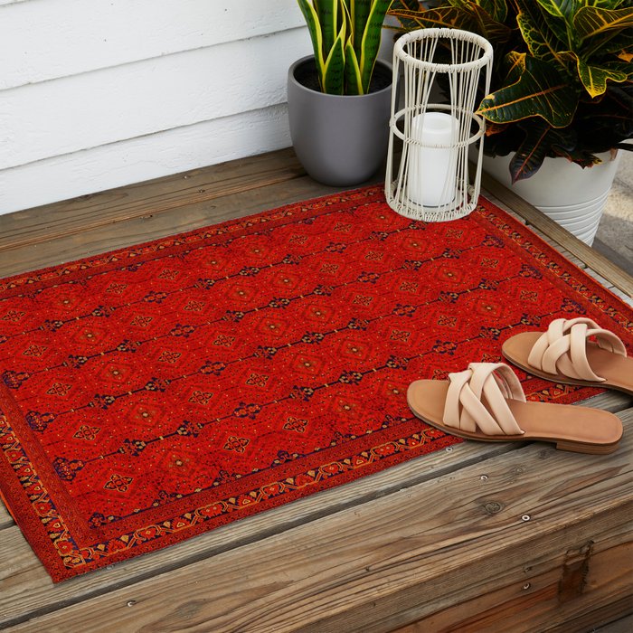 Red Oriental Heritage Bohemian Traditional Moroccan Style Outdoor Rug Gallery Image 2