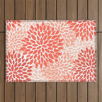 Flowers Pattern, Coral, Pink, Floral Prints Outdoor Rug Gallery Image 1