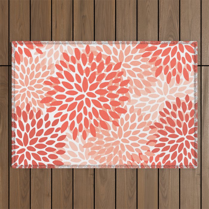 Flowers Pattern, Coral, Pink, Floral Prints Outdoor Rug Gallery Image 1