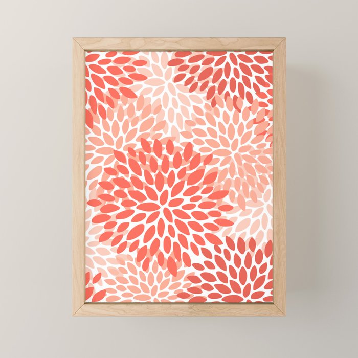 Flowers Pattern, Coral, Pink, Floral Prints Mini Art Print Gallery Image 1
