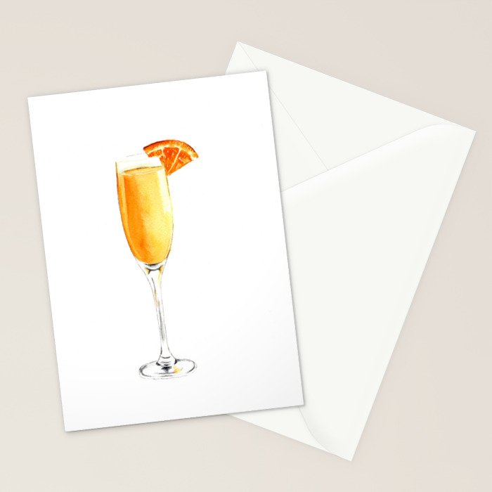 Cocktails. Watercolor Painting. Mimosa. Stationery Card Gallery Image 2