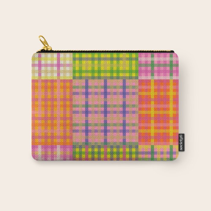 Colorful Eclectic Gingham Patchwork Pattern Carry All Pouch Gallery Image 1