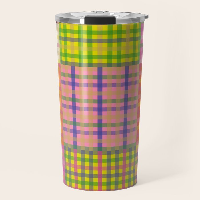 Colorful Eclectic Gingham Patchwork Pattern Travel Mug Gallery Image 1