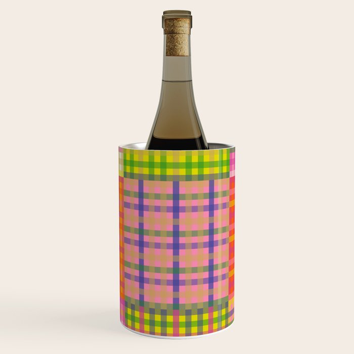 Colorful Eclectic Gingham Patchwork Pattern Wine Chiller Gallery Image 1