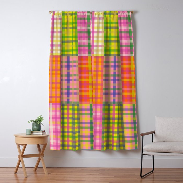Colorful Eclectic Gingham Patchwork Pattern Window Curtain Gallery Image 5