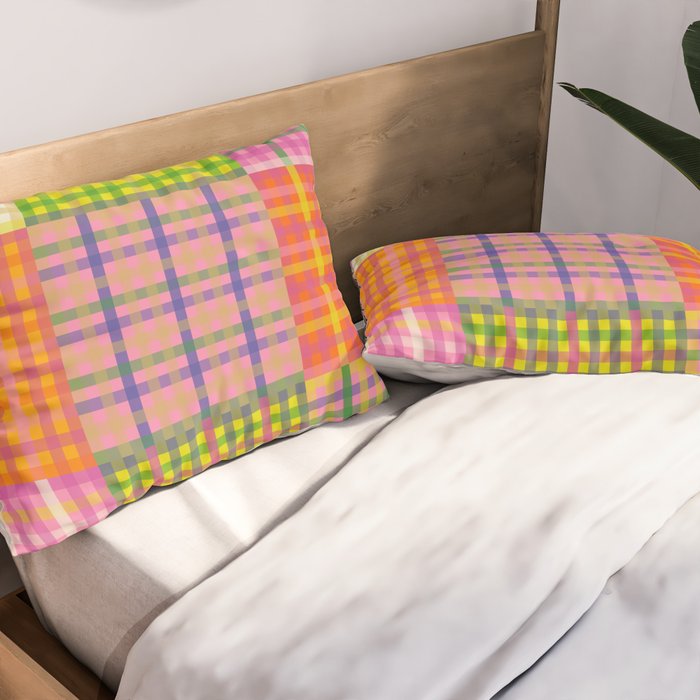 Colorful Eclectic Gingham Patchwork Pattern Pillow Sham Gallery Image 2