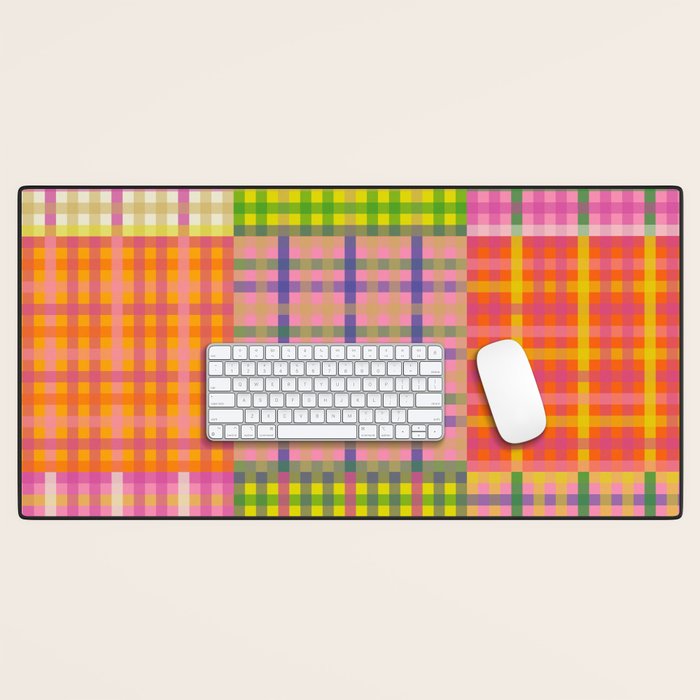 Colorful Eclectic Gingham Patchwork Pattern Desk Mat Gallery Image 1