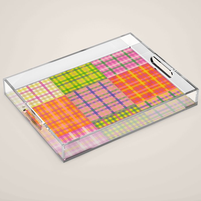 Colorful Eclectic Gingham Patchwork Pattern Acrylic Tray Gallery Image 1