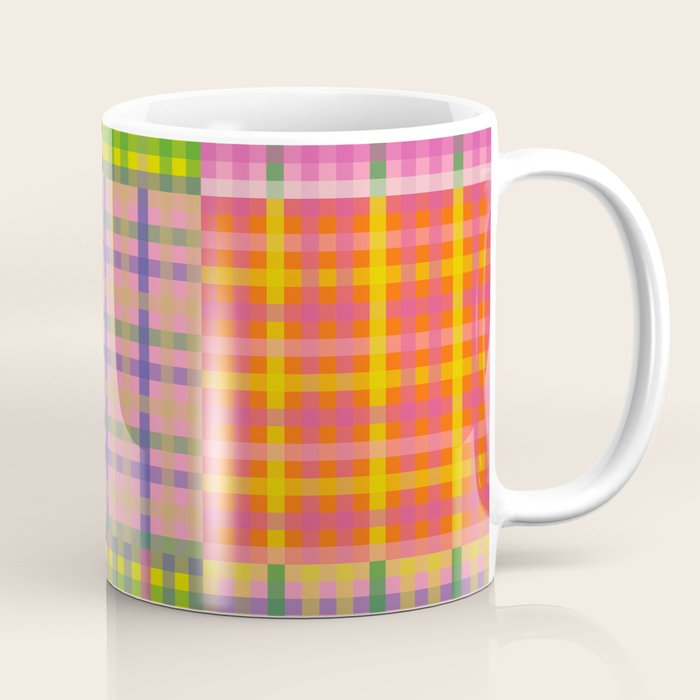 Colorful Eclectic Gingham Patchwork Pattern Coffee Mug Gallery Image 1