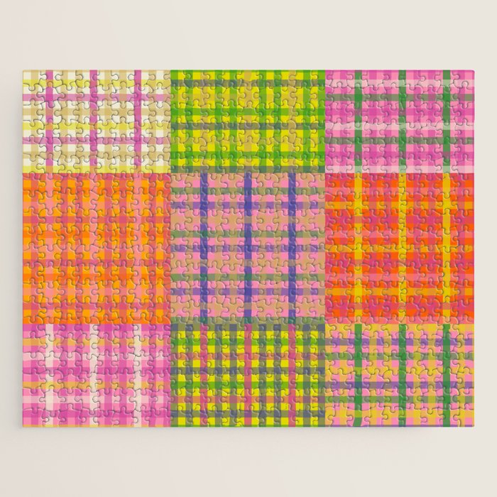Colorful Eclectic Gingham Patchwork Pattern Jigsaw Puzzle Gallery Image 1