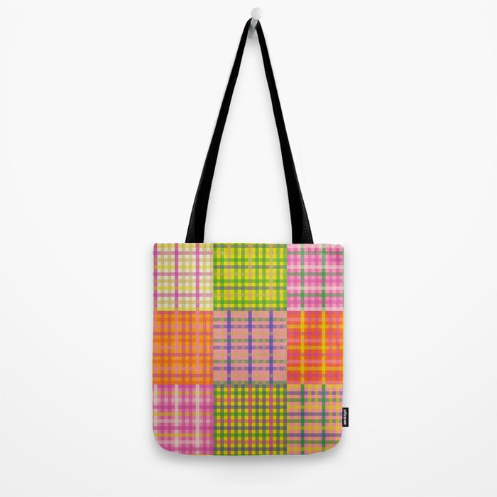 Colorful Eclectic Gingham Patchwork Pattern Tote Bag Gallery Image 2