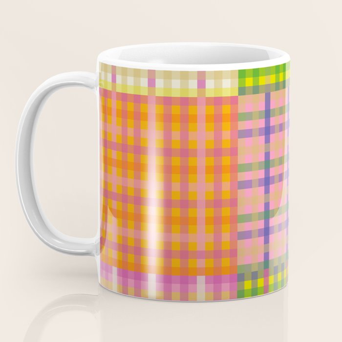 Colorful Eclectic Gingham Patchwork Pattern Coffee Mug Gallery Image 3