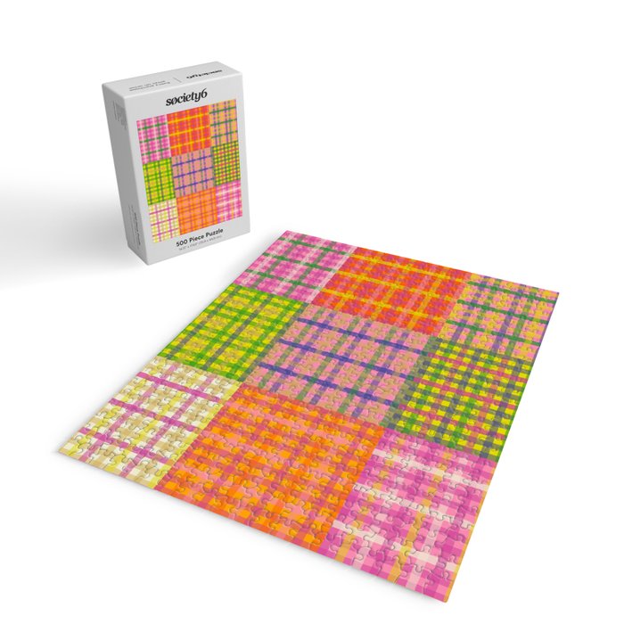Colorful Eclectic Gingham Patchwork Pattern Jigsaw Puzzle Gallery Image 2
