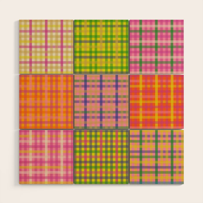 Colorful Eclectic Gingham Patchwork Pattern Wood Wall Art Gallery Image 1