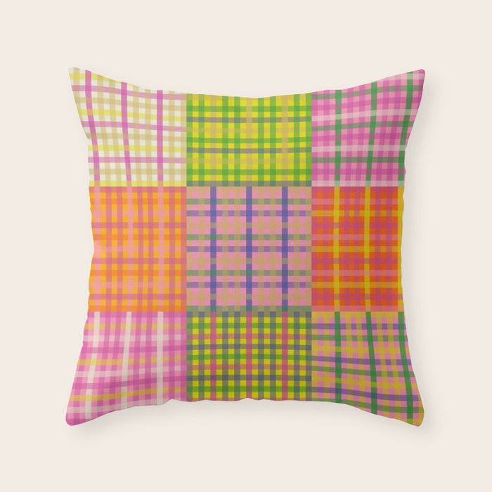 Colorful Eclectic Gingham Patchwork Pattern Throw Pillow Gallery Image 1