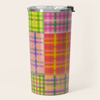 Colorful Eclectic Gingham Patchwork Pattern Travel Mug Gallery Image 2