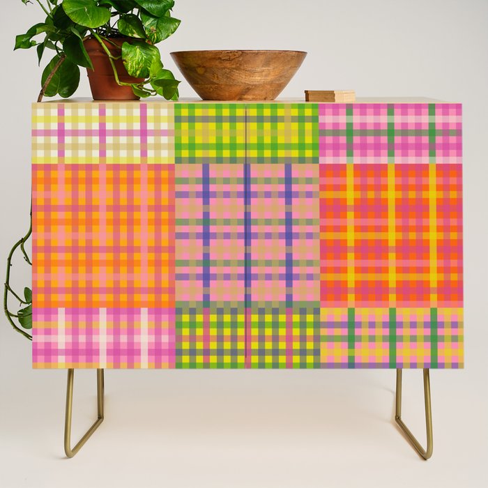 Colorful Eclectic Gingham Patchwork Pattern Credenza Gallery Image 1
