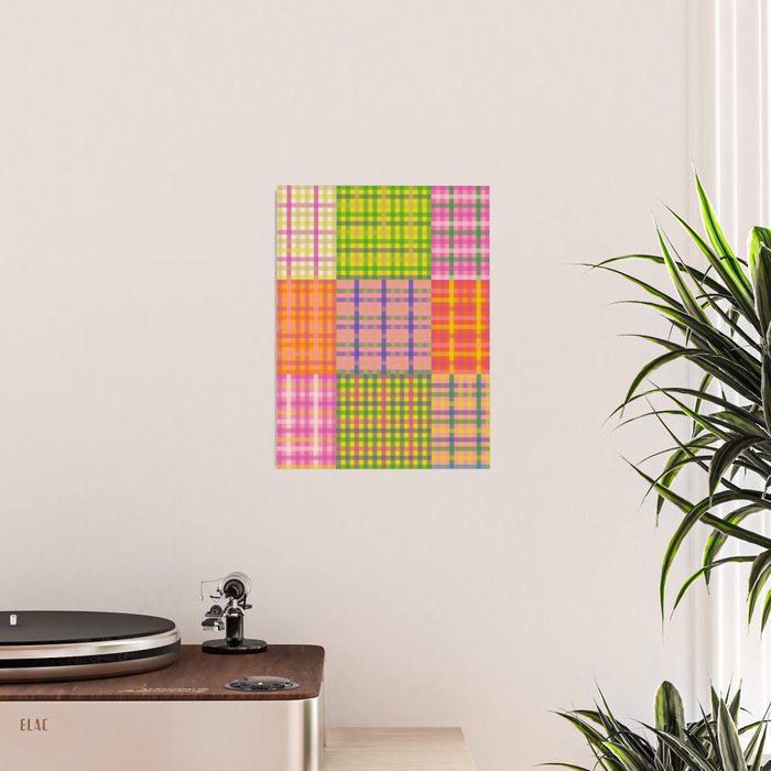 Colorful Eclectic Gingham Patchwork Pattern Poster Gallery Image 2