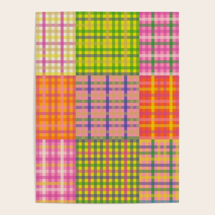 Colorful Eclectic Gingham Patchwork Pattern Poster Gallery Image 1
