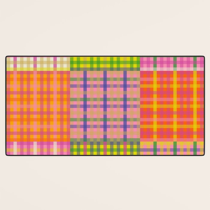 Colorful Eclectic Gingham Patchwork Pattern Desk Mat Gallery Image 3
