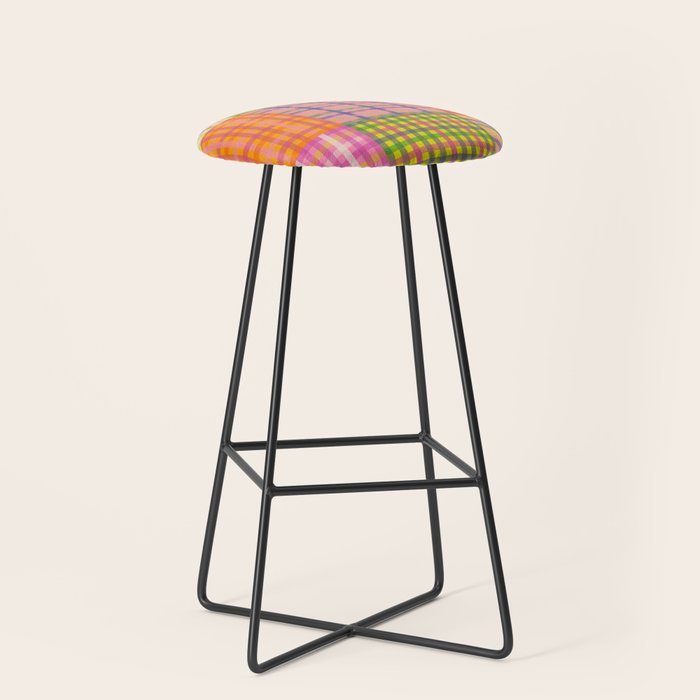 Colorful Eclectic Gingham Patchwork Pattern Stool Gallery Image 1