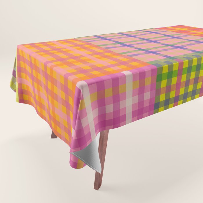 Colorful Eclectic Gingham Patchwork Pattern Tablecloth Gallery Image 1