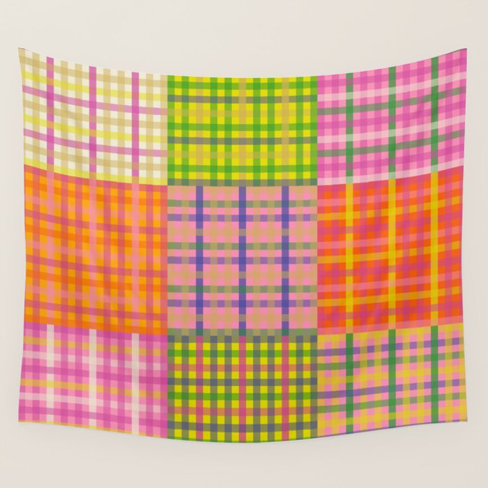 Colorful Eclectic Gingham Patchwork Pattern Wall Tapestry Gallery Image 1