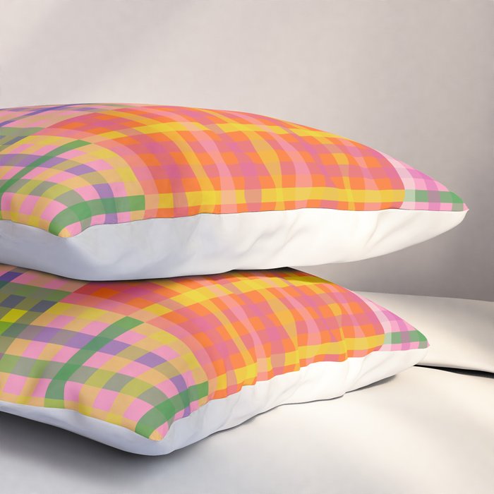 Colorful Eclectic Gingham Patchwork Pattern Pillow Sham Gallery Image 3