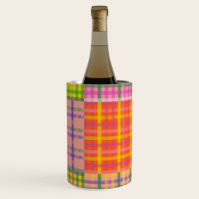 Colorful Eclectic Gingham Patchwork Pattern Wine Chiller Gallery Image 3