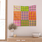 Colorful Eclectic Gingham Patchwork Pattern Wall Tapestry Gallery Image 2