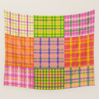 Colorful Eclectic Gingham Patchwork Pattern Wall Tapestry Gallery Image 4