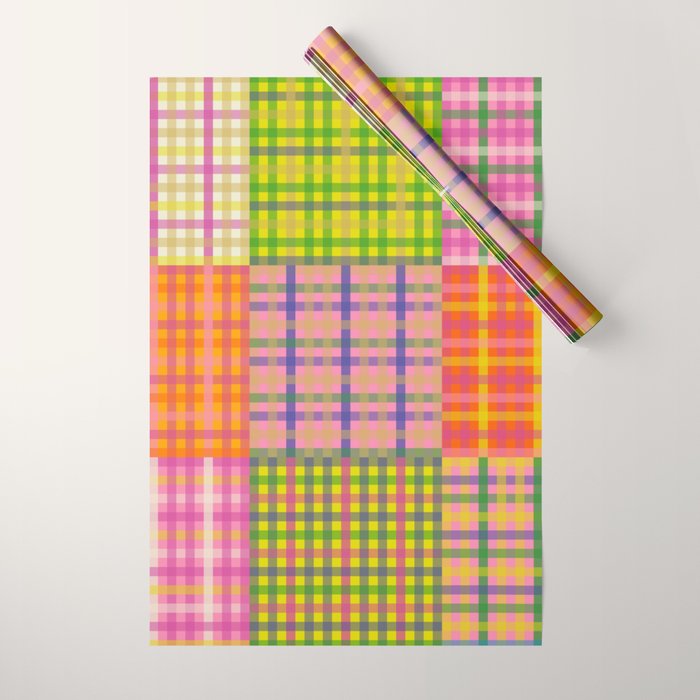 Colorful Eclectic Gingham Patchwork Pattern Wrapping Paper Gallery Image 1