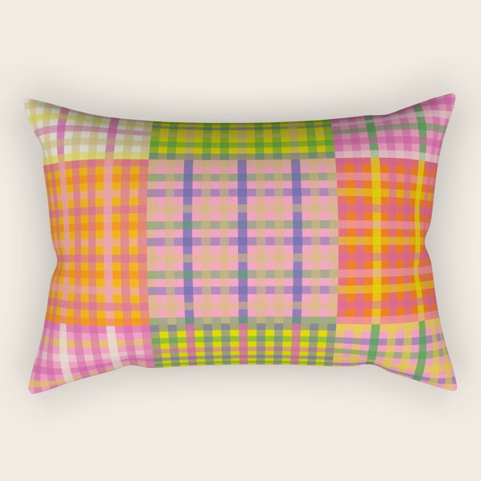 Colorful Eclectic Gingham Patchwork Pattern Rectangular Pillow Gallery Image 1