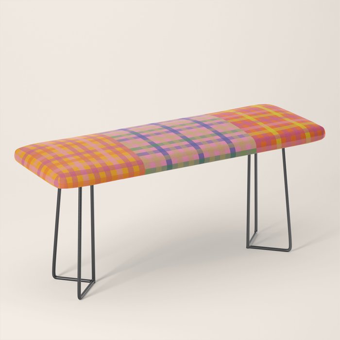 Colorful Eclectic Gingham Patchwork Pattern Bench Gallery Image 1