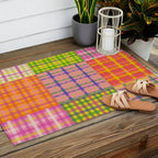 Colorful Eclectic Gingham Patchwork Pattern Outdoor Rug Gallery Image 2
