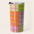 Colorful Eclectic Gingham Patchwork Pattern Travel Mug Gallery Image 3