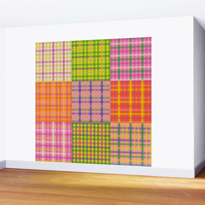 Colorful Eclectic Gingham Patchwork Pattern Wall Mural Gallery Image 2