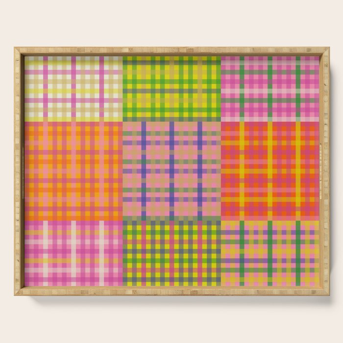 Colorful Eclectic Gingham Patchwork Pattern Serving Tray Gallery Image 1