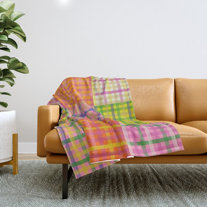 Colorful Eclectic Gingham Patchwork Pattern Throw Blanket Gallery Image 1