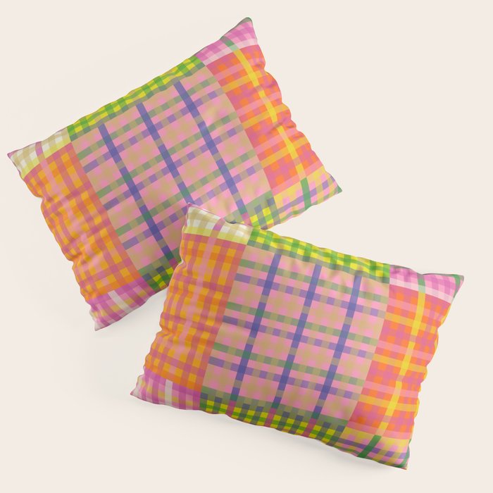 Colorful Eclectic Gingham Patchwork Pattern Pillow Sham Gallery Image 1