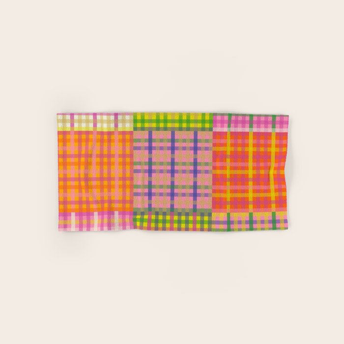 Colorful Eclectic Gingham Patchwork Pattern Bath Towel Gallery Image 1