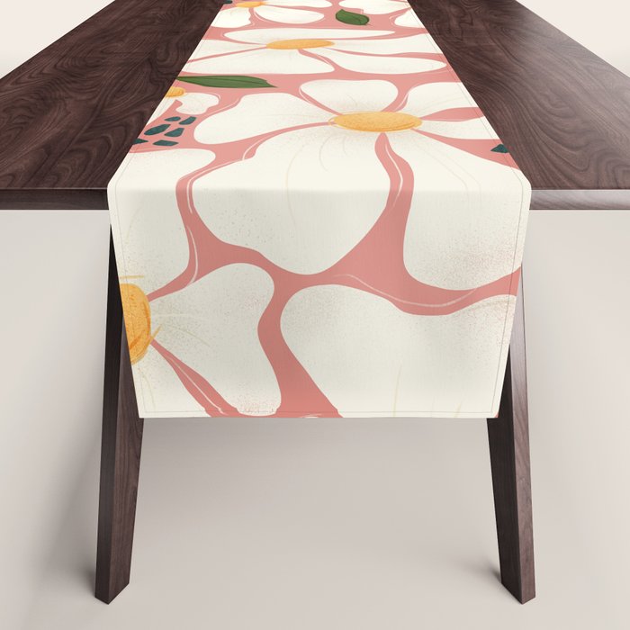 White Daisies On Pink Table Runner Gallery Image 1