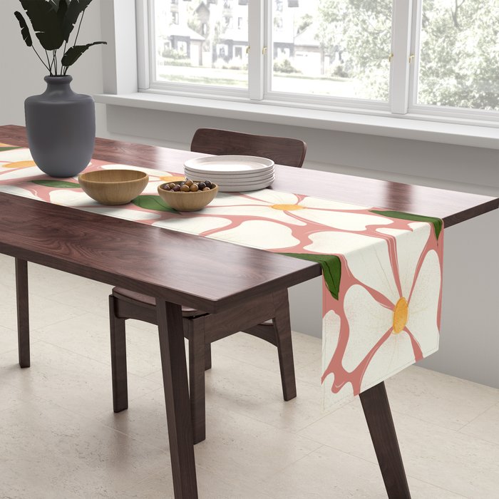White Daisies On Pink Table Runner Gallery Image 2