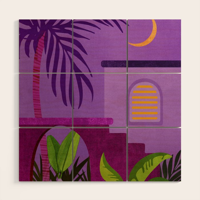 Purple Moonlight Villa  Wood Wall Art Gallery Image 1