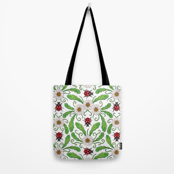 Ladybugs & Daisies - Cute Floral Bug Pattern with Ladybirds Tote Bag Gallery Image 2