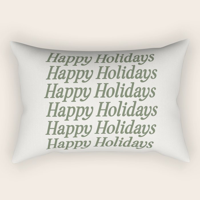 Happy Holidays Muted Green On Cream Rectangular Pillow Gallery Image 2