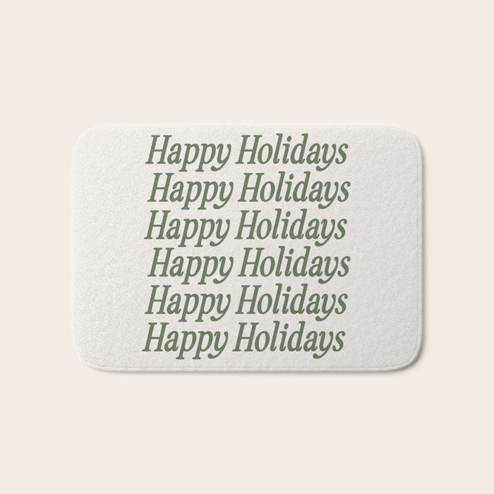 Happy Holidays Muted Green On Cream Bath Mat Gallery Image 1