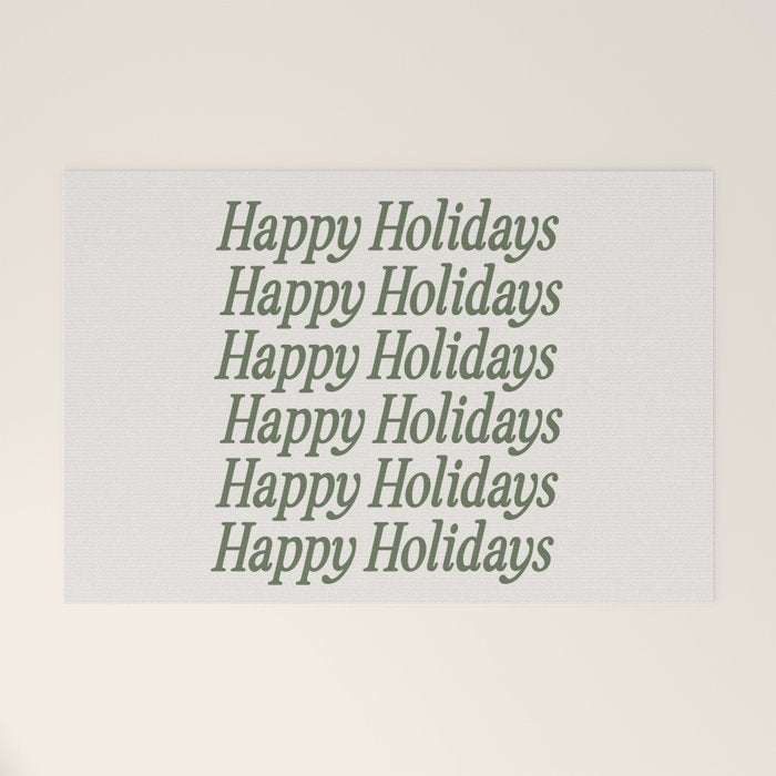 Happy Holidays Muted Green On Cream Welcome Mat Gallery Image 1