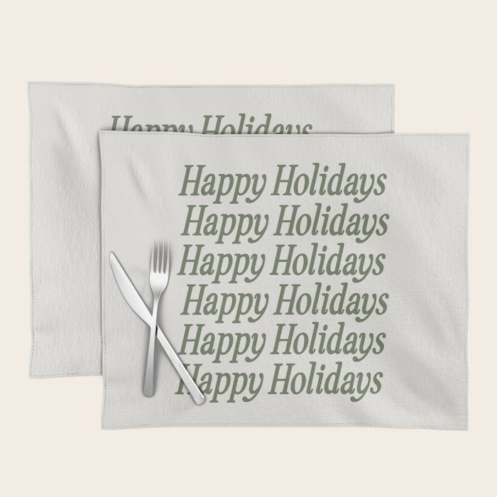 Happy Holidays Muted Green On Cream Placemat Gallery Image 1