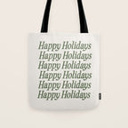 Happy Holidays Muted Green On Cream Tote Bag Gallery Image 1